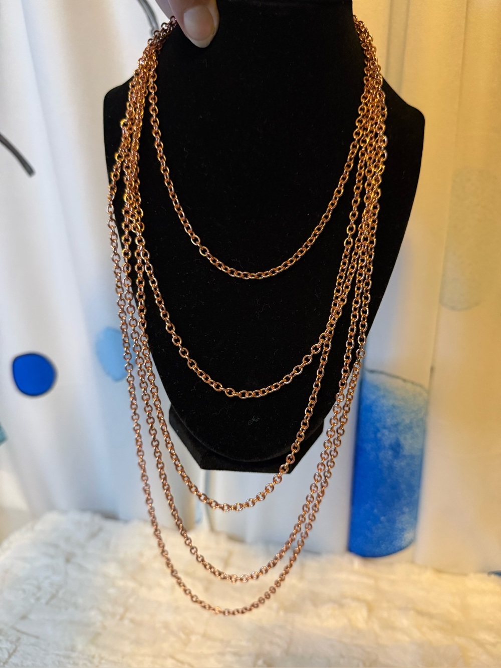 Rose Gold Tone Multi Strand Layered Long Chain Statement Necklace
